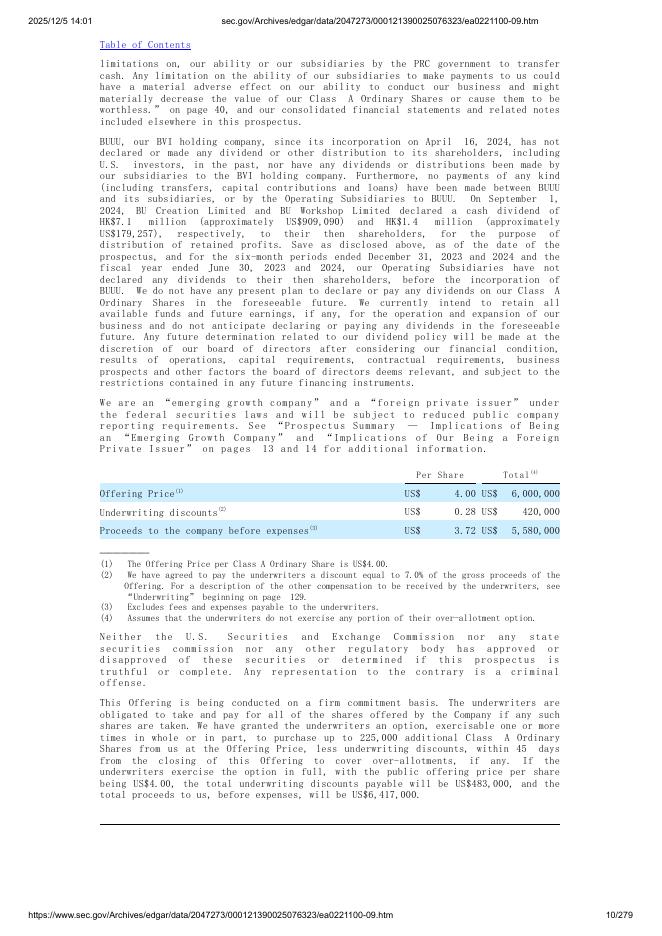 BUUU Group Limited美股纳斯达克IPO上市招股说明书_第10页