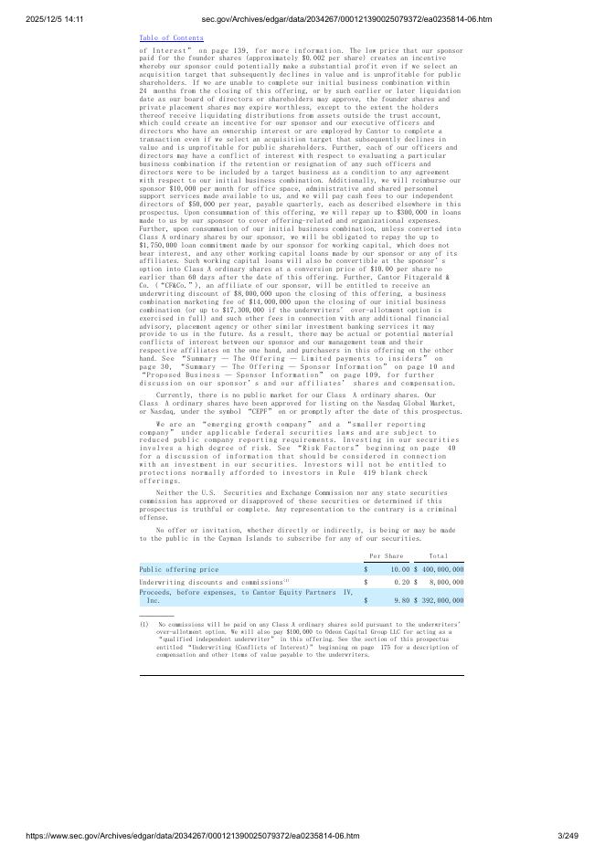 Cantor Equity Partners IV, Inc.美股纳斯达克IPO上市招股说明书_第3页