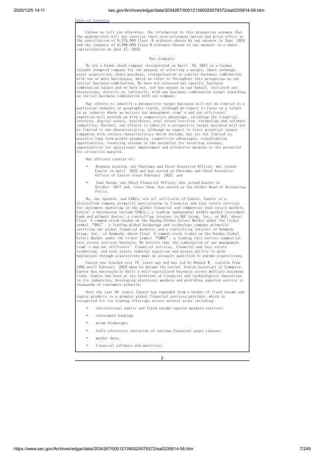 Cantor Equity Partners IV, Inc.美股纳斯达克IPO上市招股说明书_第7页