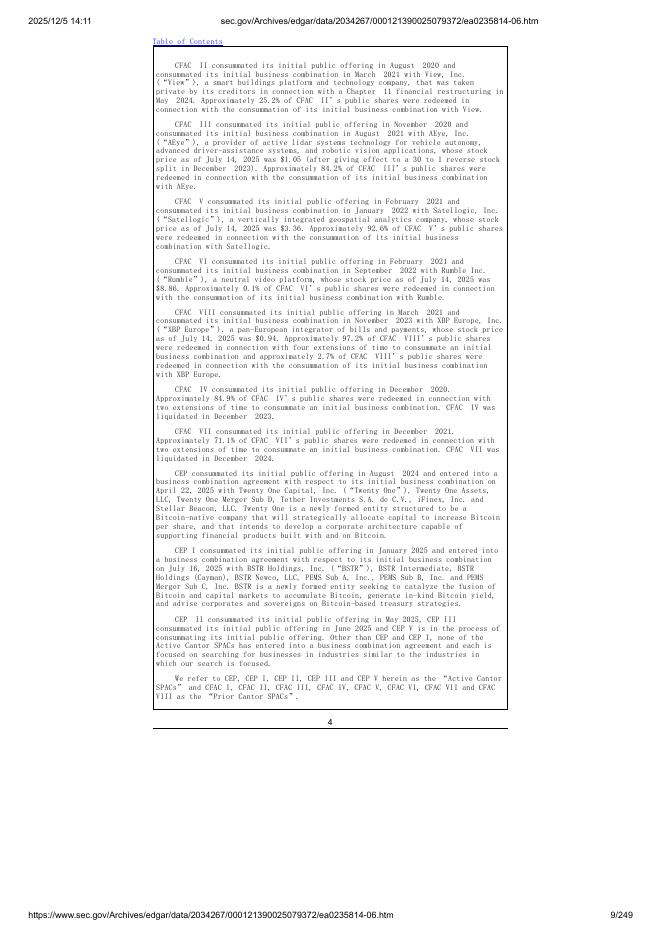 Cantor Equity Partners IV, Inc.美股纳斯达克IPO上市招股说明书_第9页