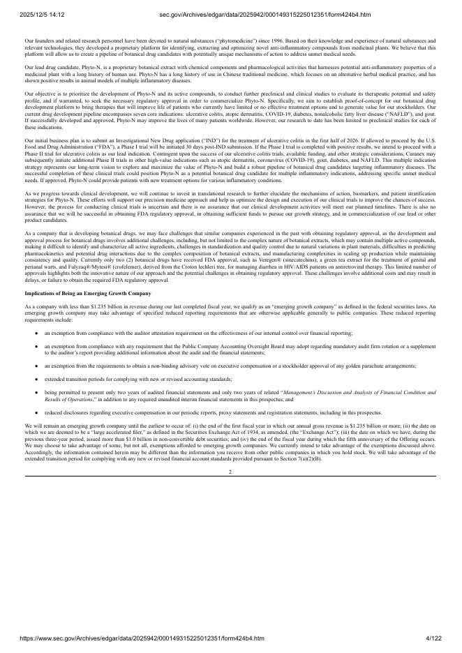 Curanex Pharmaceuticals Inc美股纳斯达克IPO上市招股说明书_第4页