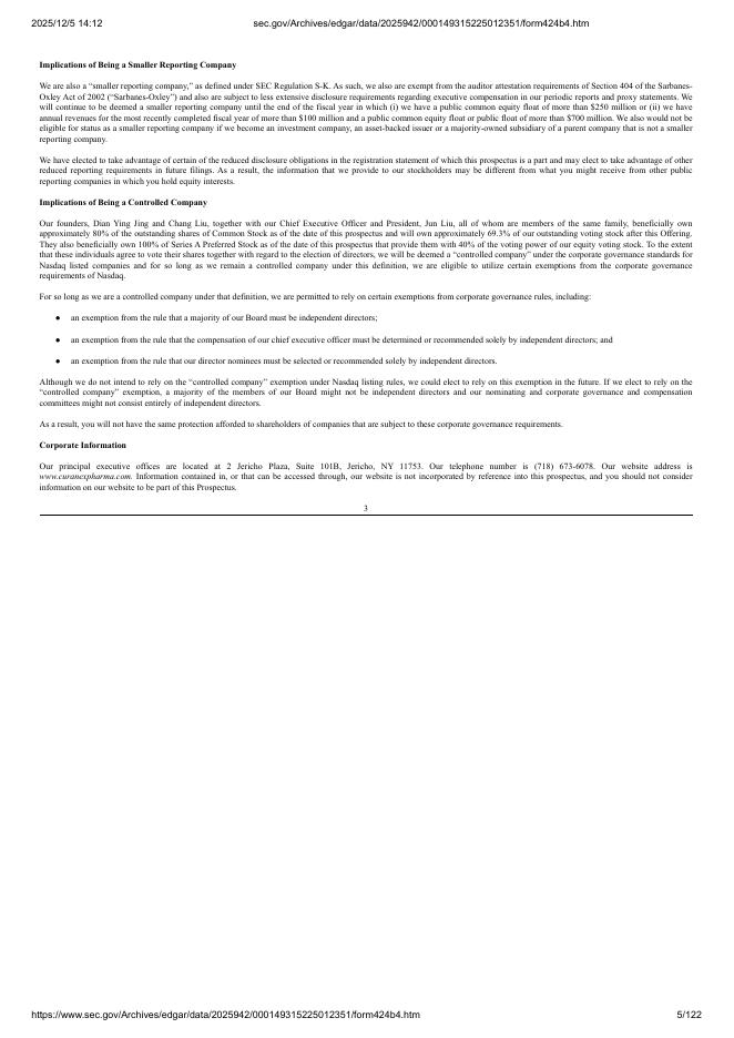 Curanex Pharmaceuticals Inc美股纳斯达克IPO上市招股说明书_第5页