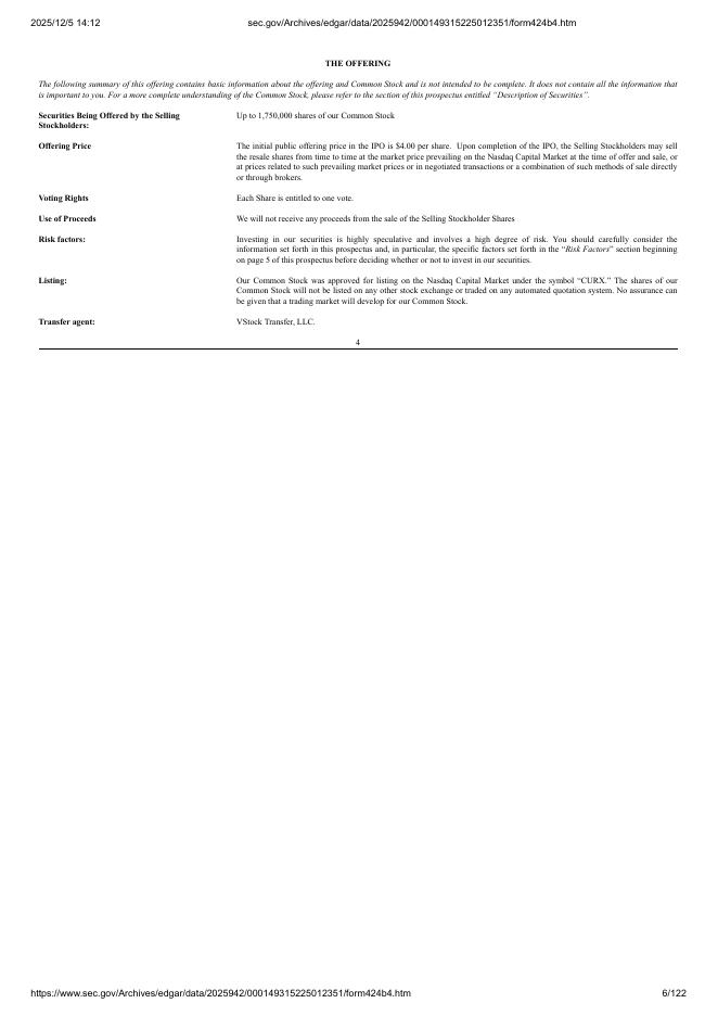 Curanex Pharmaceuticals Inc美股纳斯达克IPO上市招股说明书_第6页