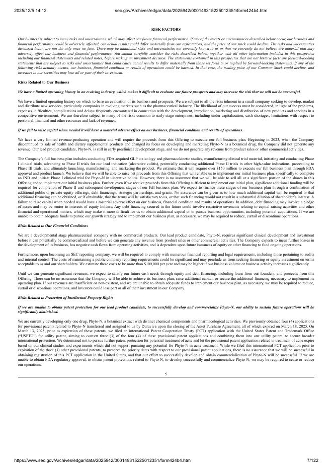 Curanex Pharmaceuticals Inc美股纳斯达克IPO上市招股说明书_第7页