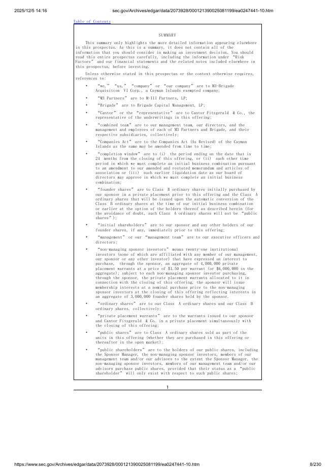 M3-Brigade Acquisition Vi Corp.美股纳斯达克IPO上市招股说明书_第8页