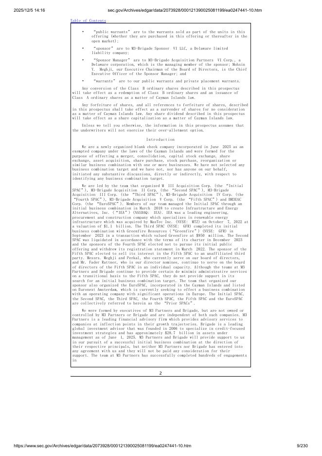 M3-Brigade Acquisition Vi Corp.美股纳斯达克IPO上市招股说明书_第9页