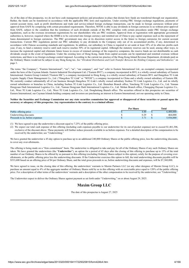 Eastern International Ltd.美股纳斯达克IPO上市招股说明书_第4页