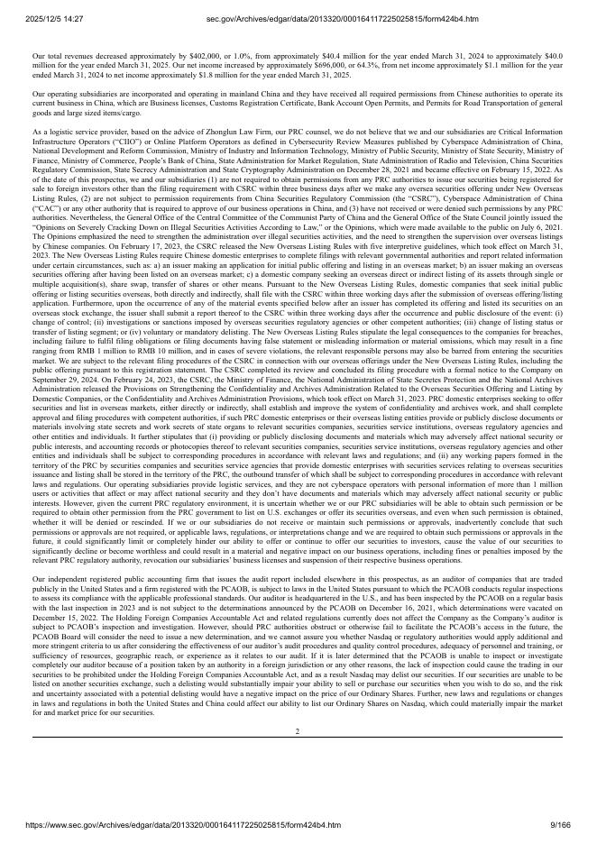 Eastern International Ltd.美股纳斯达克IPO上市招股说明书_第9页