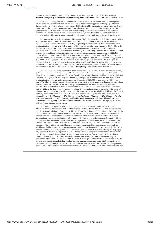 Spring Valley Acquisition Corp. III美股纳斯达克IPO上市招股说明书_第3页