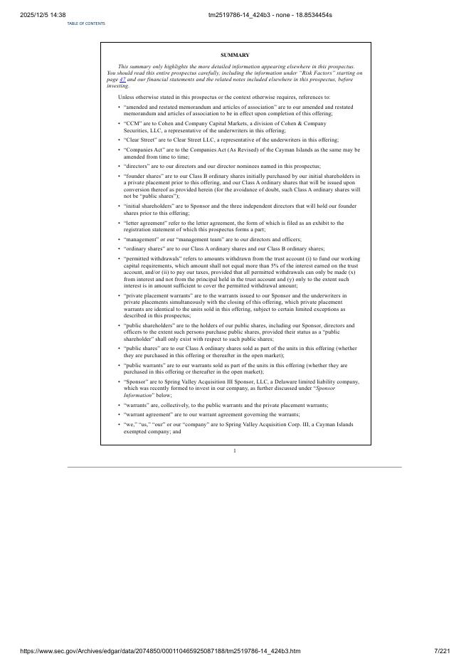 Spring Valley Acquisition Corp. III美股纳斯达克IPO上市招股说明书_第7页