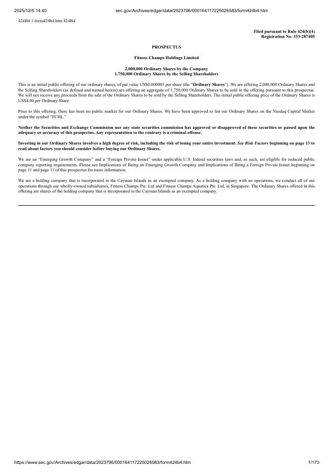 Fitness Champs Holdings Limited美股纳斯达克IPO上市招股说明书_第1页