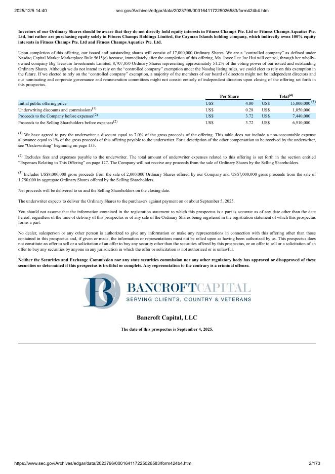 Fitness Champs Holdings Limited美股纳斯达克IPO上市招股说明书_第2页