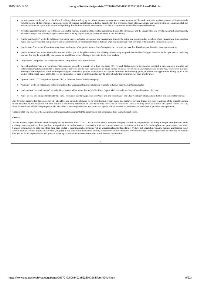 OTG Acquisition Corp. I美股纳斯达克IPO上市招股说明书_第6页