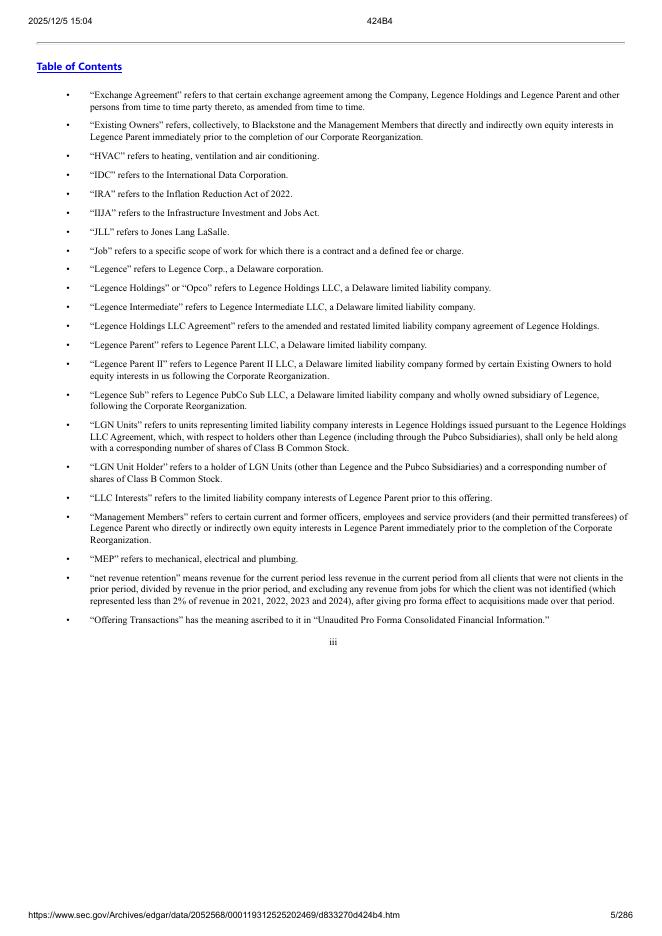 Legence Corp.美股纳斯达克IPO上市招股说明书_第5页