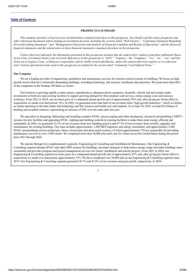 Legence Corp.美股纳斯达克IPO上市招股说明书_第8页