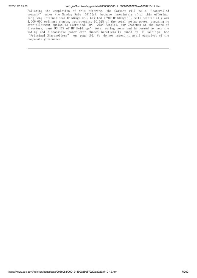 Hang Feng Technology Innovation Co., Ltd.美股纳斯达克IPO上市招股说明书_第7页