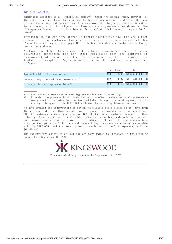 Hang Feng Technology Innovation Co., Ltd.美股纳斯达克IPO上市招股说明书_第8页