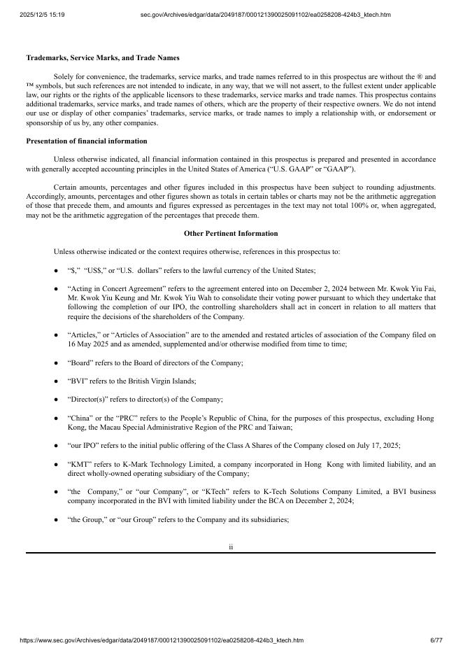 K-TECH Solutions Company Limited美股纳斯达克IPO上市招股说明书_第6页