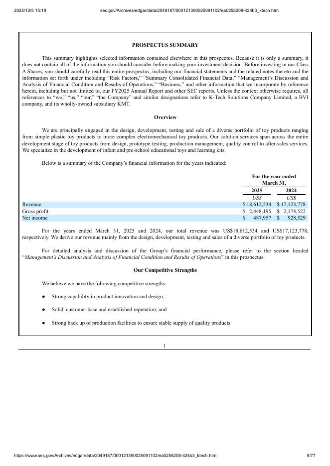 K-TECH Solutions Company Limited美股纳斯达克IPO上市招股说明书_第9页