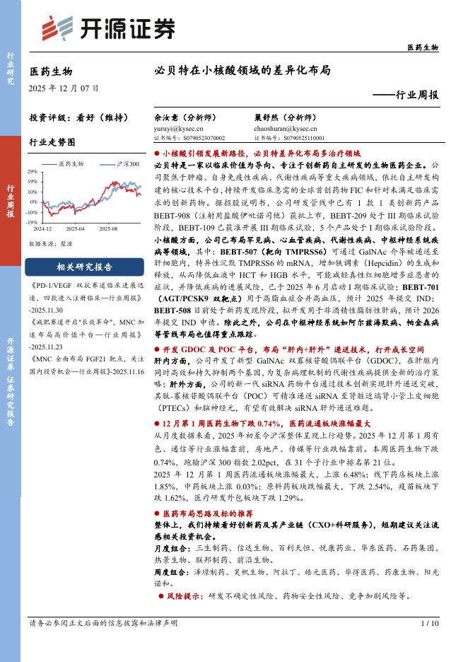开源证券：医药生物行业周报：必贝特在小核酸领域的差异化布局海报