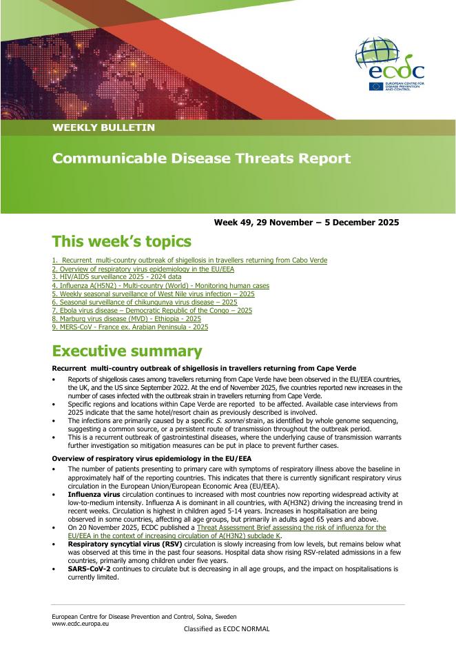 欧洲疾控中心：传染病威胁报告（2025年11月29日-12月5日，第49周）（英文版）海报