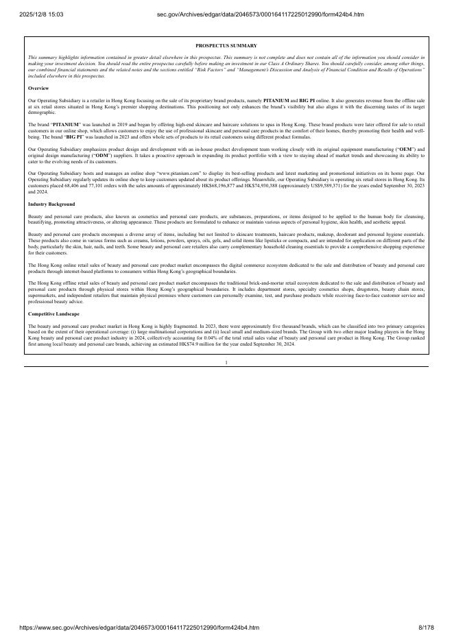 Pitanium Limited美股纳斯达克IPO上市招股说明书_第8页