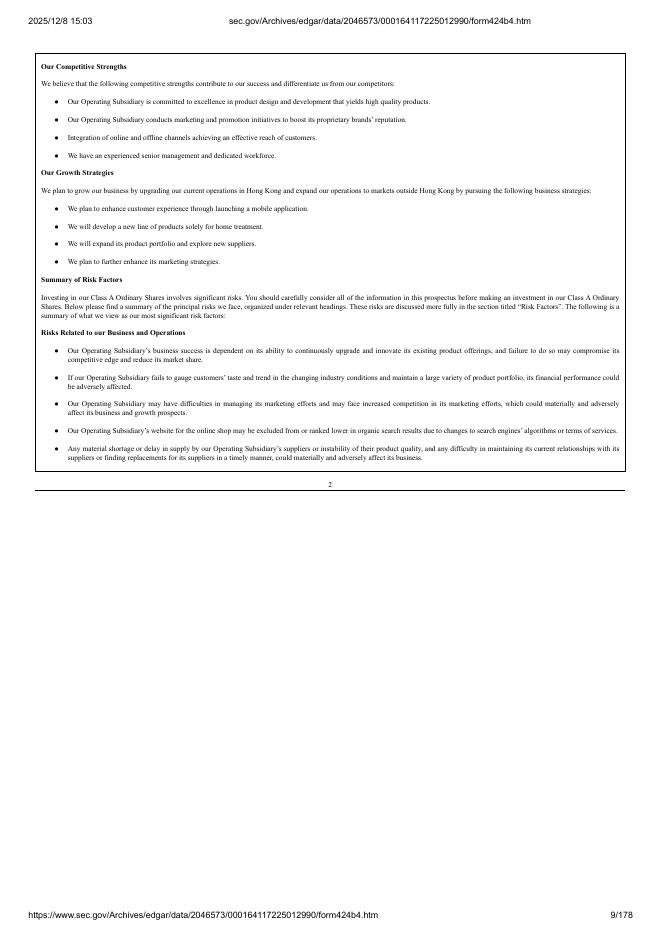 Pitanium Limited美股纳斯达克IPO上市招股说明书_第9页