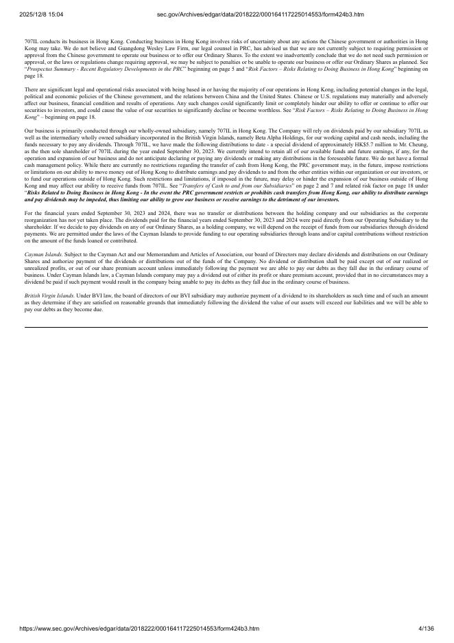 707 Cayman Holdings Limited美股纳斯达克IPO上市招股说明书_第4页