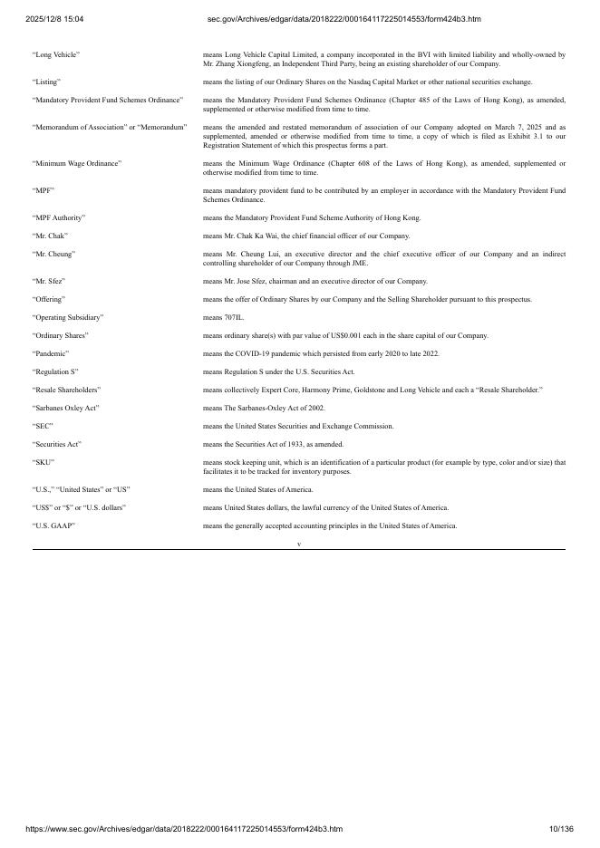 707 Cayman Holdings Limited美股纳斯达克IPO上市招股说明书_第10页