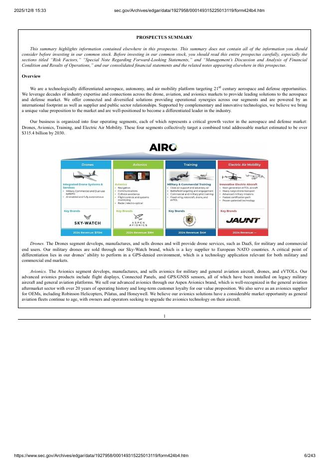 AIRO Group Holdings, Inc.美股纳斯达克IPO上市招股说明书_第6页