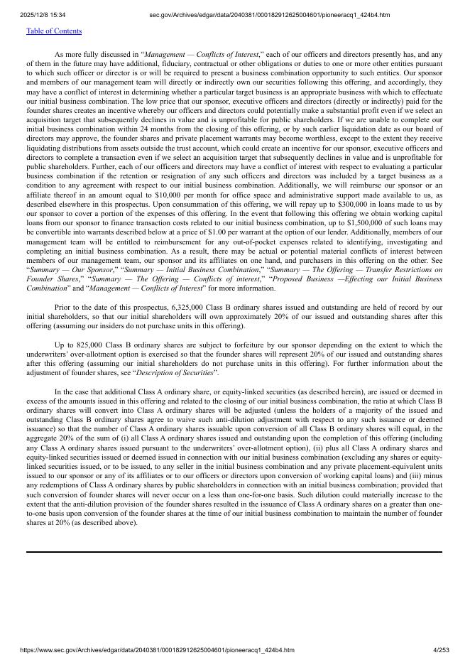 Pioneer Acquisition I Corp美股纳斯达克IPO上市招股说明书_第4页