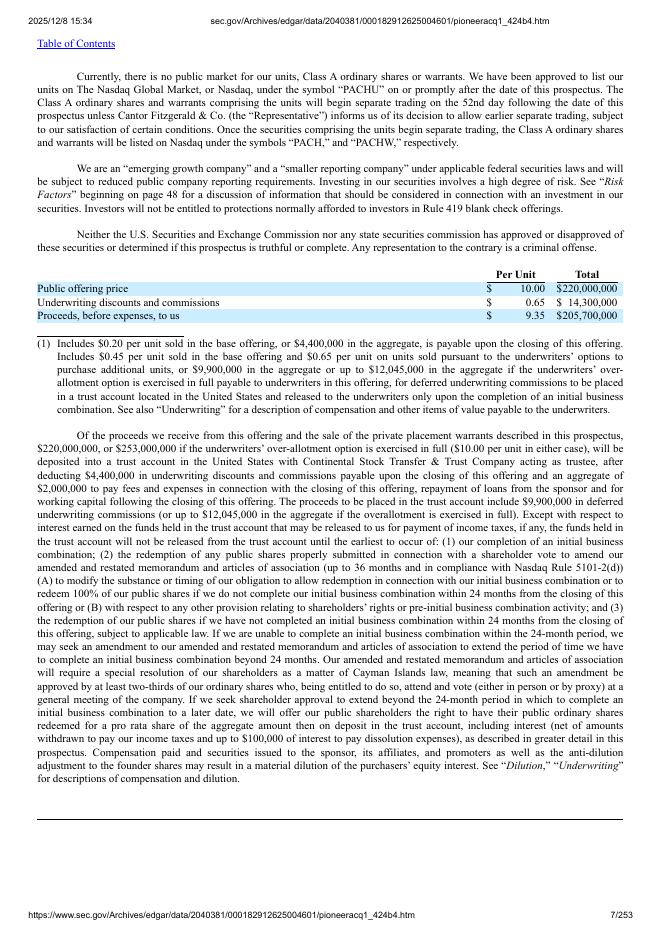 Pioneer Acquisition I Corp美股纳斯达克IPO上市招股说明书_第7页