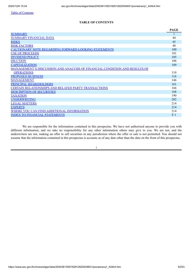 Pioneer Acquisition I Corp美股纳斯达克IPO上市招股说明书_第9页