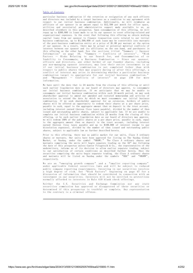 Oxley Bridge Acquisition Limited美股纳斯达克IPO上市招股说明书_第4页