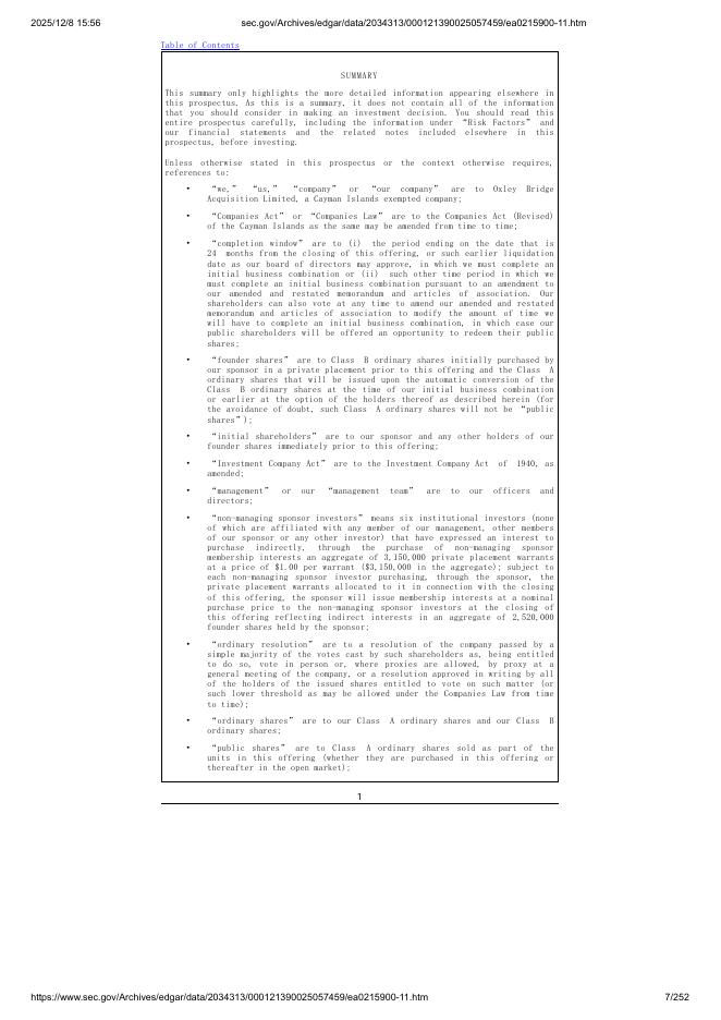 Oxley Bridge Acquisition Limited美股纳斯达克IPO上市招股说明书_第7页