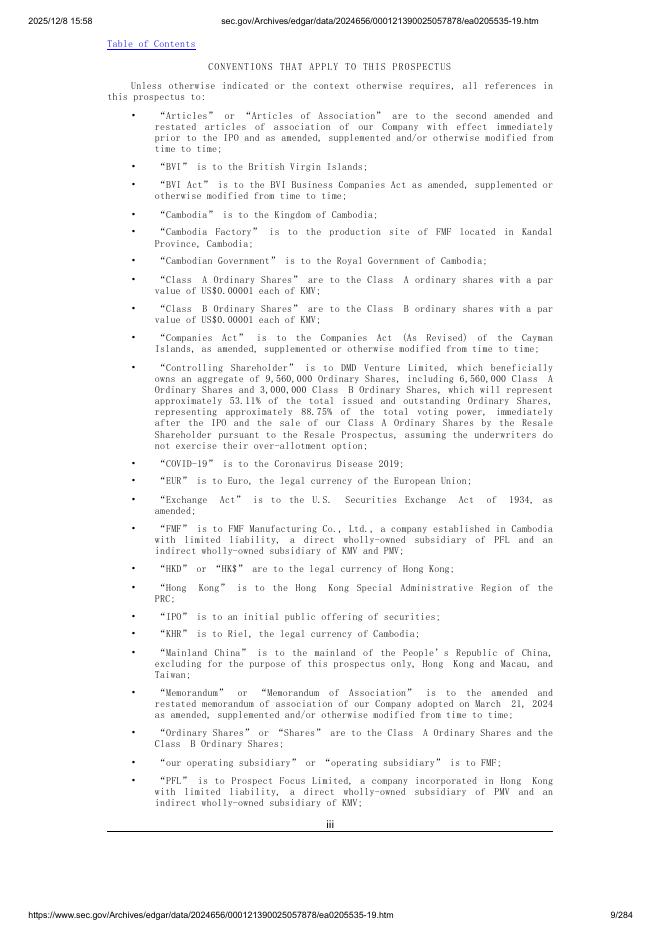 Kandal M Venture Limited美股纳斯达克IPO上市招股说明书_第9页