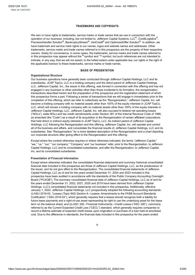 Jefferson Capital, Inc.美股纳斯达克IPO上市招股说明书_第4页