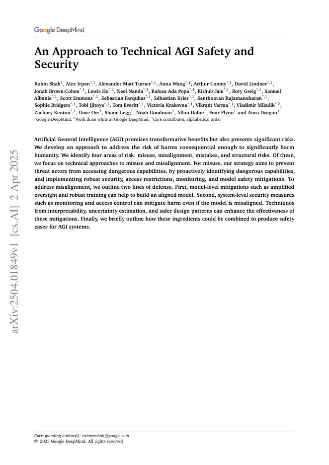 谷歌：2025年通用人工智能（AGI）技术安全保障方法研究报告（英文版）