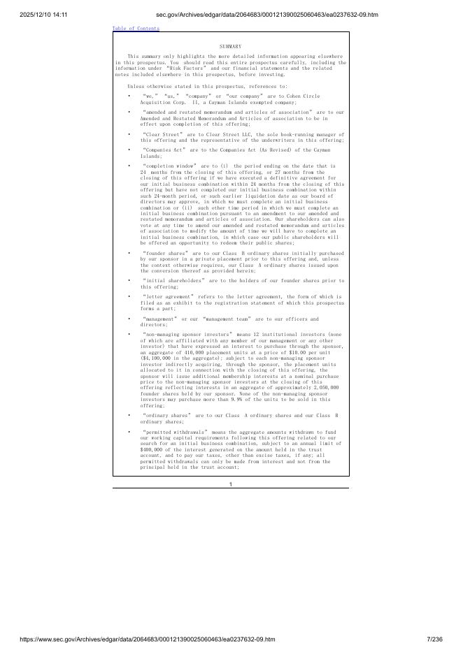 Cohen Circle Acquisition Corp. II美股纳斯达克IPO上市招股说明书_第7页