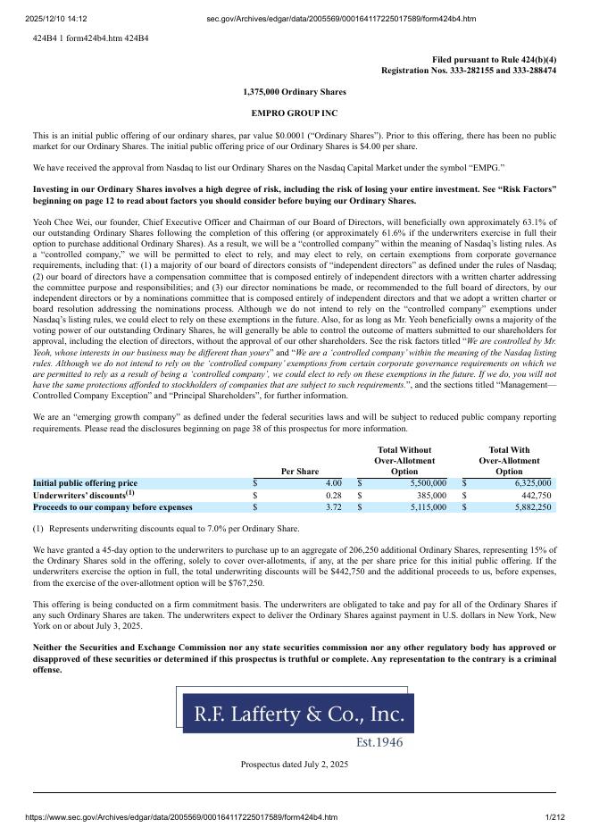 Empro Group Inc.美股纳斯达克IPO上市招股说明书_第1页