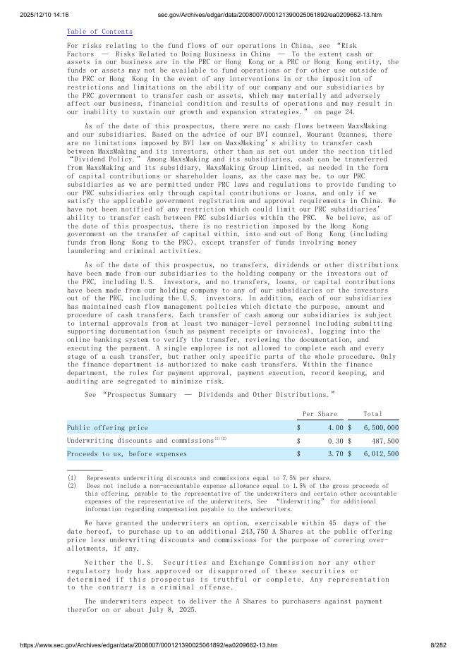 MaxsMaking Inc.美股纳斯达克IPO上市招股说明书_第8页