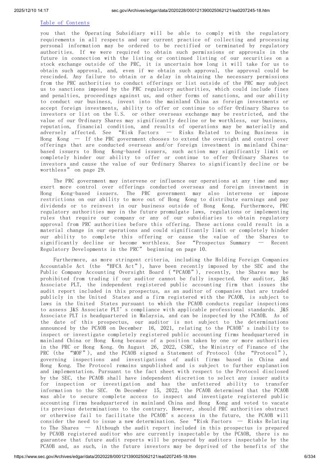 Masonglory Limited美股纳斯达克IPO上市招股说明书_第6页