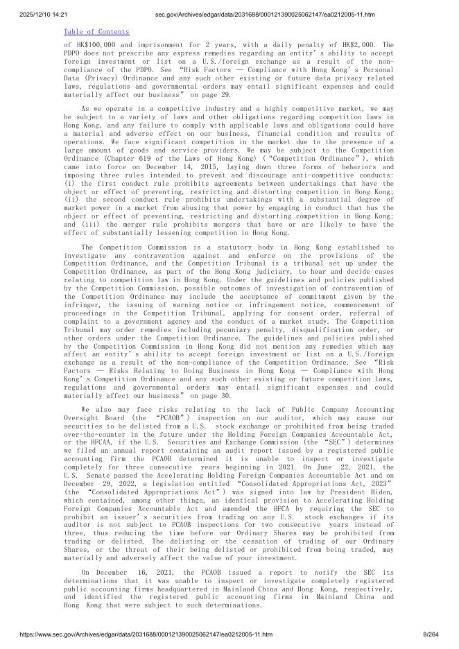 Rich Sparkle Holdings Limited美股纳斯达克IPO上市招股说明书_第8页