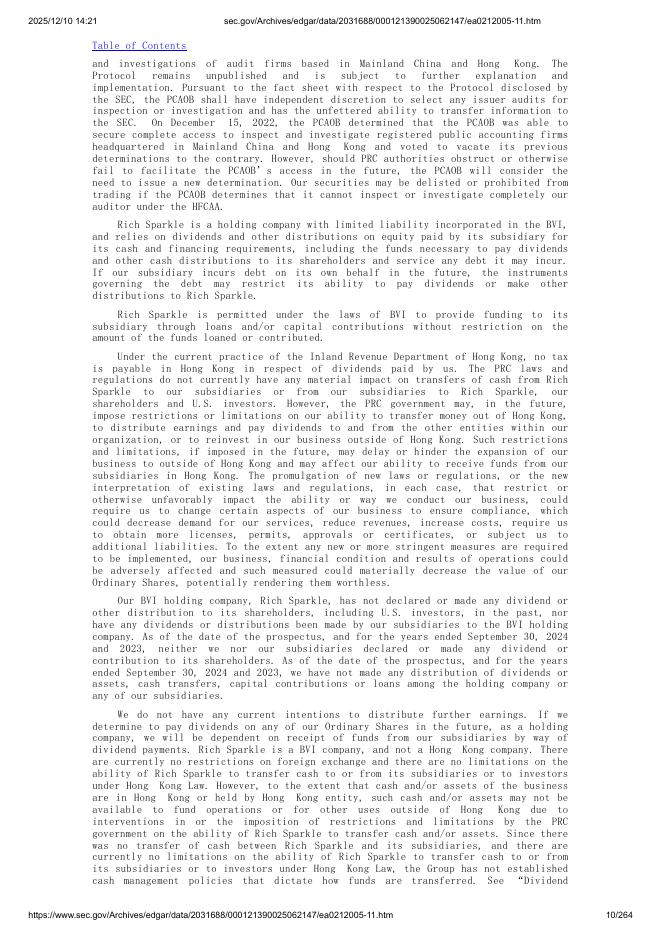 Rich Sparkle Holdings Limited美股纳斯达克IPO上市招股说明书_第10页