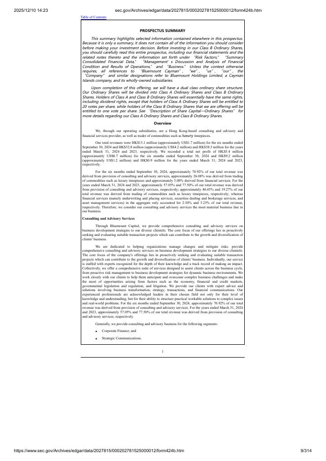 Bluemount Holdings Limited美股纳斯达克IPO上市招股说明书_第9页
