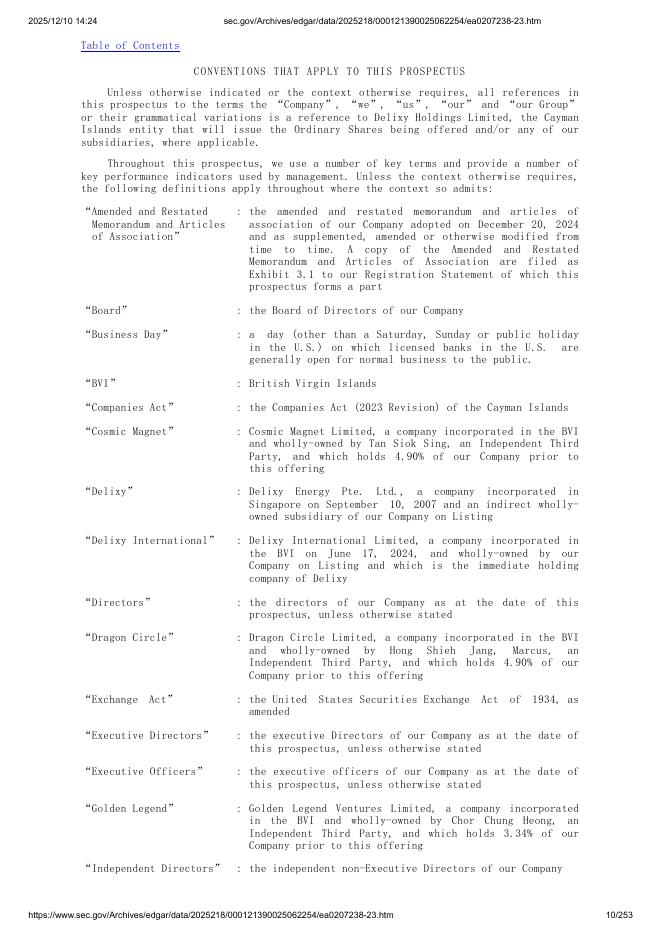 Delixy Holdings Limited美股纳斯达克IPO上市招股说明书_第10页