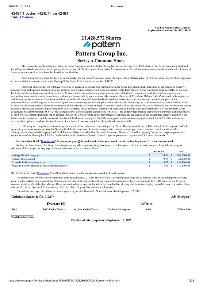 Pattern Group Inc.美股纳斯达克IPO上市招股说明书_第1页