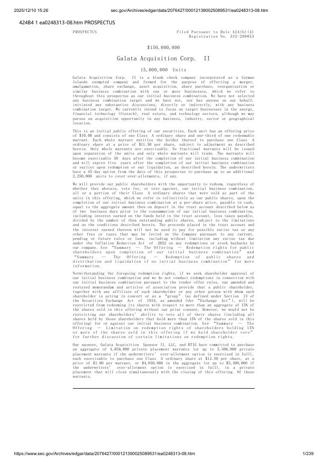 Galata Acquisition Corp. II美股纳斯达克IPO上市招股说明书_第1页