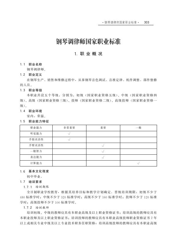 GZB 4-07-10-07 钢琴调律师国家职业技能标准（2003年版）