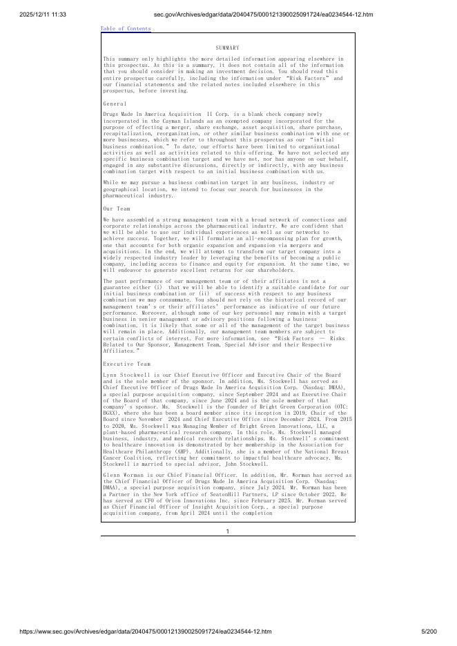 Drugs Made In America Acquisition II Corp.美股纳斯达克IPO上市招股说明书_第5页